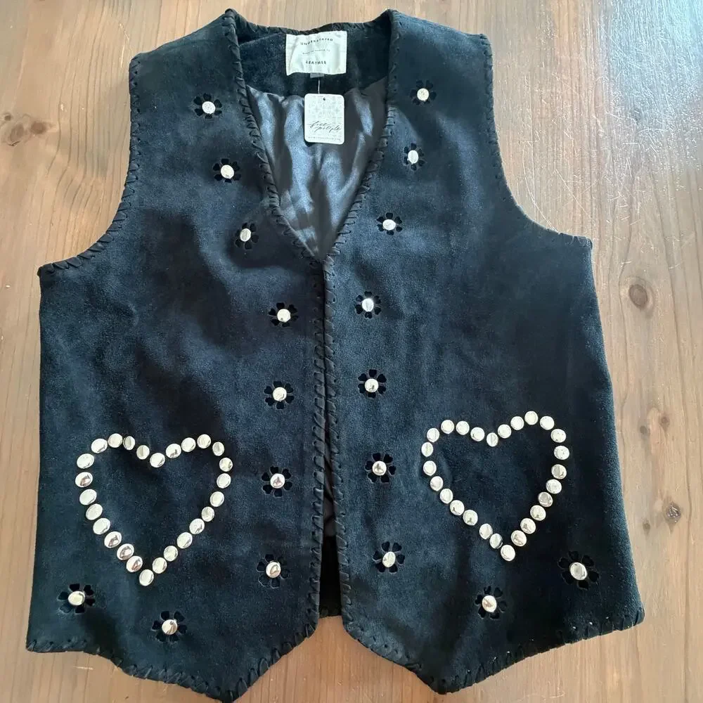 Free people Understated Leather Western Rachel Love Suede Vest nwt lg black